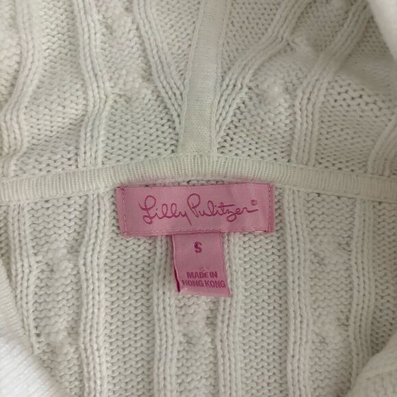 Lilly Pulitzer cable knit hooded button front cardigan white small - Picture 3 of 11